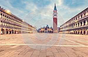 Piazza San Marco with basilica and Campanile tower in Venice, Italy