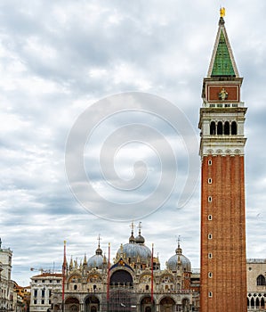 Piazza San Marco with the Basilica of Saint Mark and the bell tower of St Mark\'s Campanile