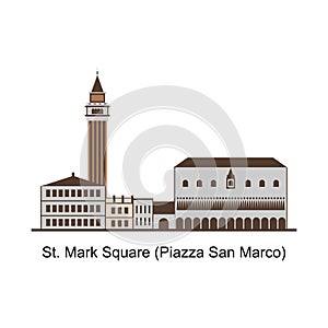 Piazza San Marco with the Basilica of Saint Mark and the bell tower of St Mark`s Campanile Campanile di San Marco in Venice.