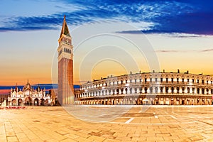 Piazza San Marco with Basilica of Saint Mark at sunset, Venice, Italy