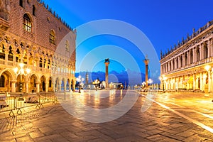 Piazza San Marco with National Library of St Mark's, Column of San Teodoro and and Doge's Palace, Venice