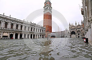 Piazza San Marco in Venice completely submerged in water during