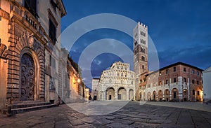 Piazza San Martino and Lucca Cathedral at dusk photo