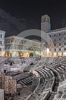 Piazza Santo Oronzo and Roman Amphitheatre in Lecce. Lecce, Apulia, Italy