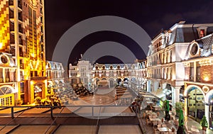 Piazza square and clock tower in Batumi at night.