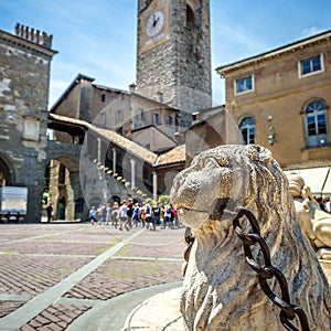 Piazza Vecchia in Citta Alta, Bergamo, Italy