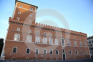 Piazza venezia in Rome, Italy, building balcony where it speak D