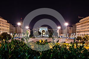 Piazza Vittoria with Victory Arch at night