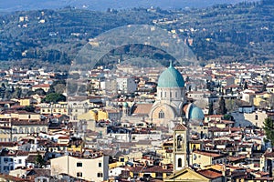 Stunning views of Florence from Piazzale Michelangelo. Observation deck on the hill. Left bank of the Arno