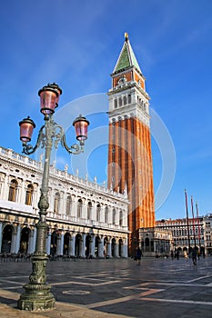 Piazzetta San Marco with St Mark`s Campanile and Biblioteca in Venice, Italy