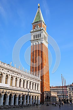 Piazzetta San Marco with St Mark`s Campanile and Biblioteca in Venice, Italy