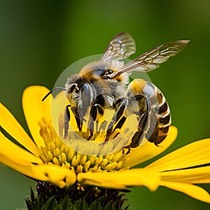 Pic Busy honey bee diligently pollinates flower petal in close up shot photo