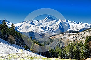 Pic du Midi de Bigorre in the french Pyrenees with snow