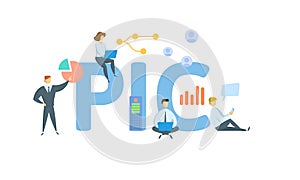 PIC, person-in-charge. Concept with keyword, people and icons. Flat vector illustration. Isolated on white.