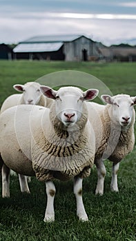 Pic Selective focus on sheep in farm setting, portraying rural charm