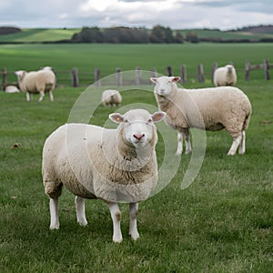 Pic Selective focus on sheep in farm setting, portraying rural charm