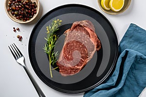 Pic Wagyu beef steak roast on a plate against a white background in professional foodgraphy