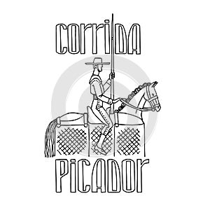 Picador on horseback, the character of the Spanish bullfight, for logo, emblem and posters