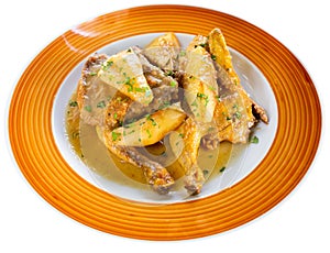 Picante de pollo, spicy chicken with pears photo