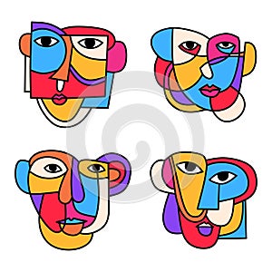 Picasso face art element isolated on white background