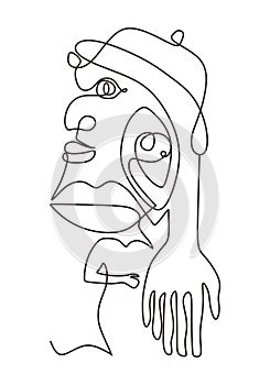 Picasso one line drawing style. Abstract face contemporary art minimalism