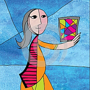 Picasso Woman using a Computer Tablet photo