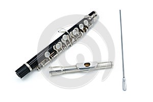 Piccola flute made of two prefabricated parts on a white isolated background