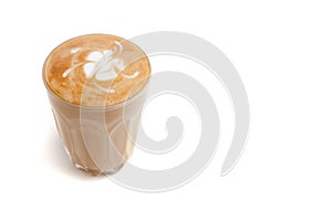 Piccolo Latte art in small glass on white background isolated photo