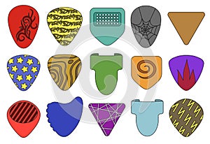 Pick of guitar isolated color set icon. Vector color set icon plectrum. Vector illustration electric pick of guitar on white