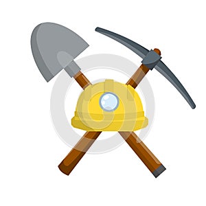 Pick and shovel. Miner and digger tool. Items for extraction of minerals