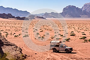 Pick up on a desert path, in wadi Rum, Jordan