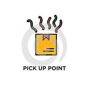 pick up point icon. receive order, hands holding box concept symbol design, collect parcel, delivery services, shipping, package