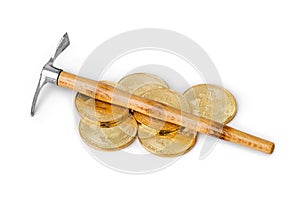 Pickaxe and bitcoins