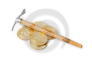 Pickaxe and bitcoins