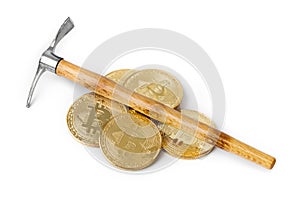 Pickaxe and bitcoins