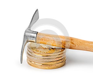 Pickaxe and bitcoins