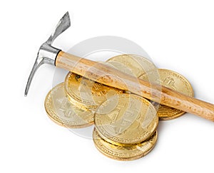 Pickaxe and bitcoins