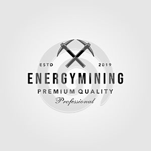 Pickaxe energy mining luxury vintage logo design illustration