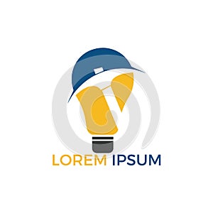 Pickaxe and light bulb mining logo design. Mine tool vector logo design.