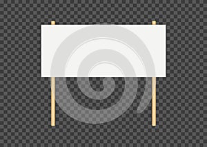 Picket banner frame. Blank demonstration banner mock up. Empty protest placard with wooden poles. Realistic politic