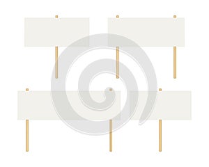 Picket banner frame. Blank demonstration banner mock up. Empty protest placard with wooden poles. Realistic politic