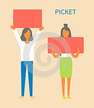 Picket Women Holding Tables Vector Illustration