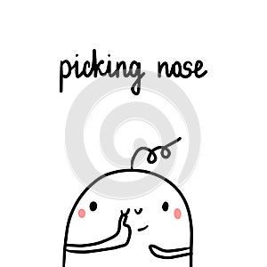 Picking nose bad habit hand drawn illustration with cute marshmallow