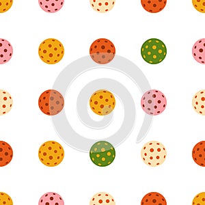 Pickle balls sporty seamless pattern. Colorful vector summer sport repeat background, cute tennis print