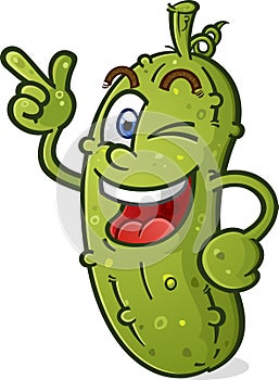 Pickle cartoon with attitude winking and pointing with confidence