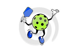 Pickleball cartoon character in jumping or smash position