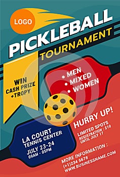 Pickleball flyer or poster with a dynamic and eye-catching look