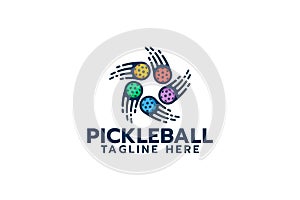 pickleball logo with a combination of five moving balls in a harmonious and synergistic motion