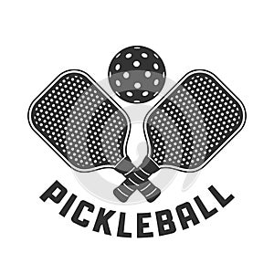 Pickleball Logo With Crossed Racket and Ball Above Them