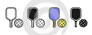 Pickleball Racket and Ball Icons In Different Styles